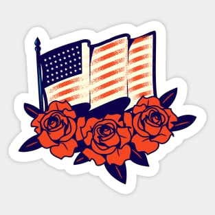 4th of july american flag over roses Sticker